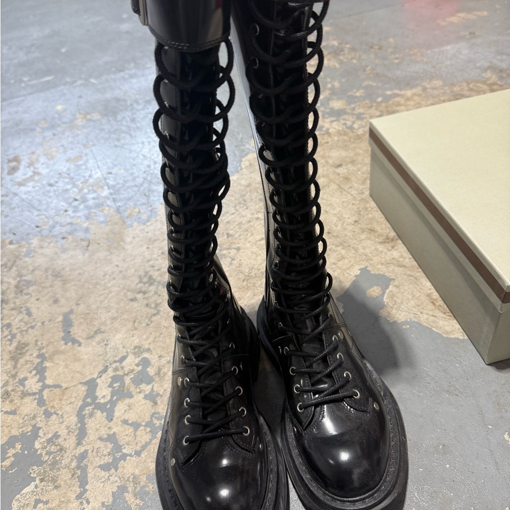 Black Combat Moto Boots with Chunky Platform